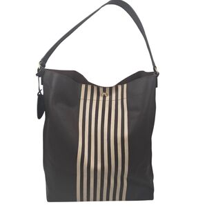 Henri Bendel Vegan Leather Tote Bag Brown & White Striped